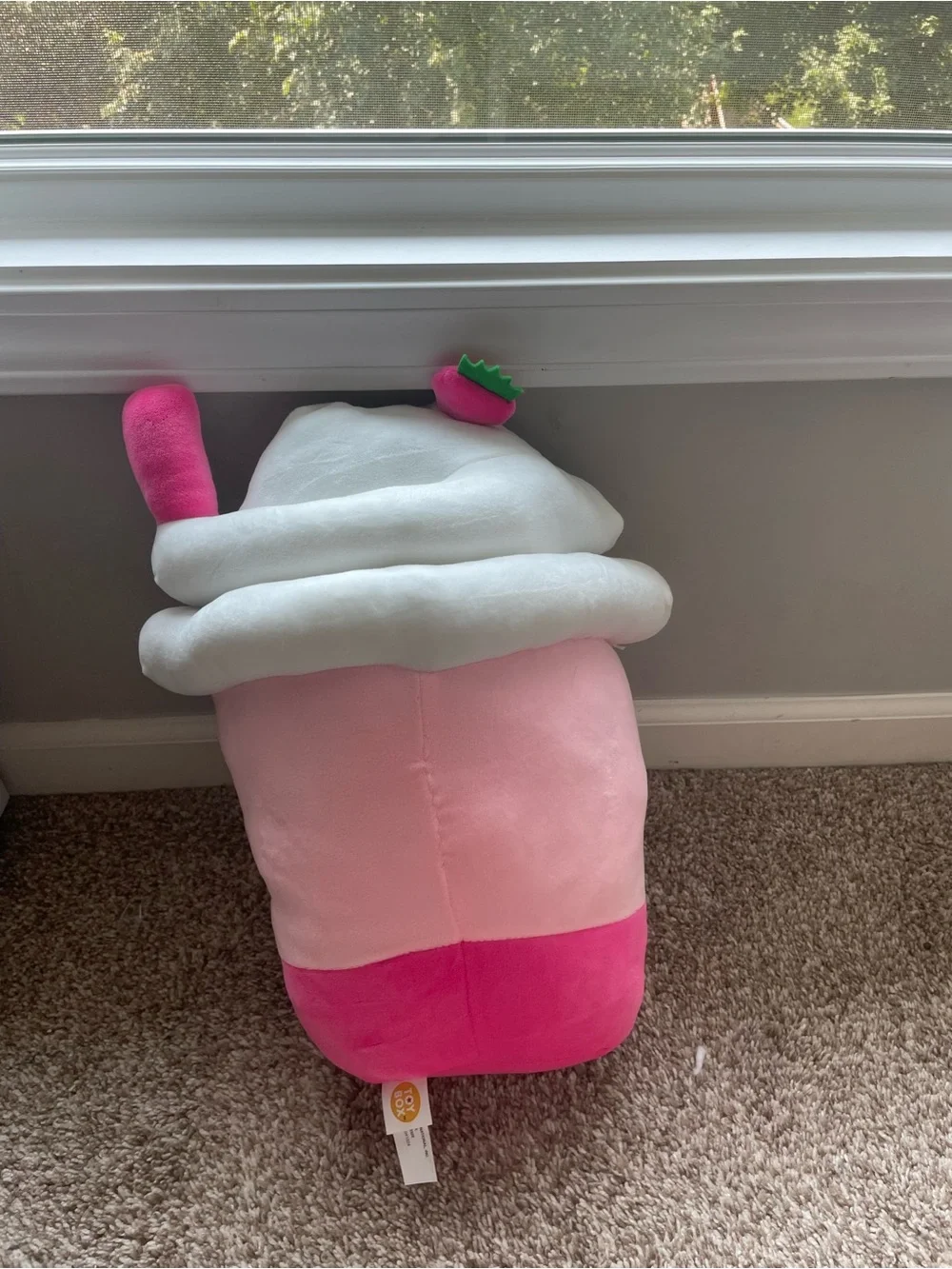 Plush Pink Strawberry Milkshake Cushion - Soft Home Accent